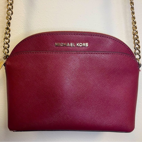 Michael Kors Cindy Saffiano Leather Crossbody Bag Burgundy - Picture 1 of 14